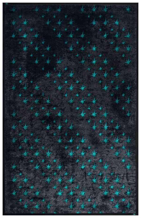 Teppich Stele Verde in Grau und Türkis mit einem Muster aus kleinen Sternen